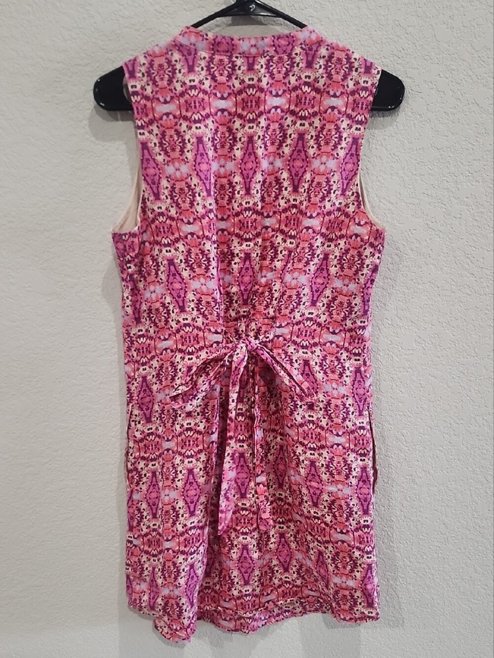 Cynthia Rowley Pink Geometric Sleeveless Shift 100% Linen Designer Colorful Dres - Picture 7 of 9